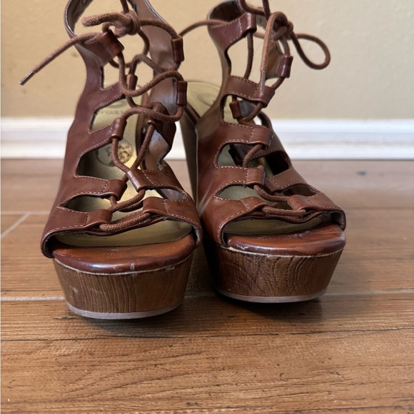 G by Guess Brown Lace-Up Platform Heels (Size 8M) - Picture 3 of 8